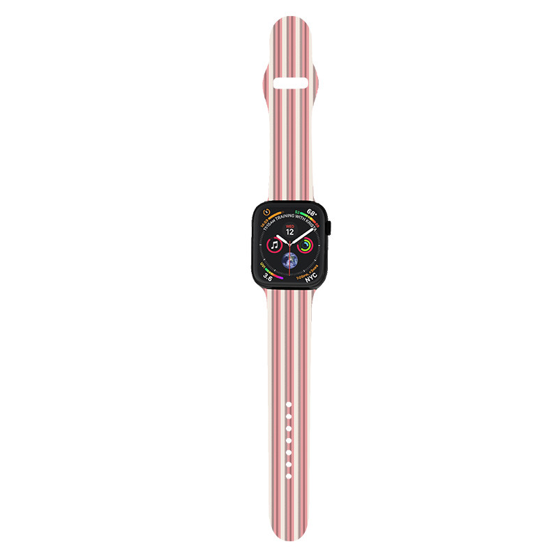 条纹粉色硅胶适用iwatch表带