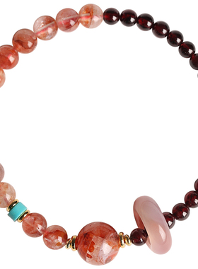 普陀山招桃花红胶花石榴石手链