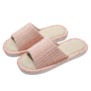 红豆亚麻拖鞋女款日式四季室内家居吸汗透气静音防滑地板拖鞋男士