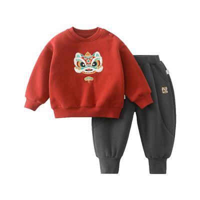 齐齐熊加绒卫衣套装秋冬季