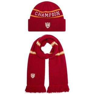 【两件套】Champion冠军男女儿童装25秋冬复古红色针织帽围巾套装