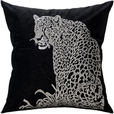 豹子抱枕套复古沙发靠垫黑色轻奢