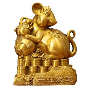 铜鼠摆件金钱鼠聚宝盆铜老鼠十二生肖鼠摆件五鼠运财家居客厅装饰