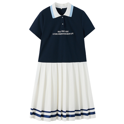 休闲风连衣裙透气网眼撞色拼接