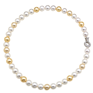 原创设计金色渐变水晶珍珠项链黄金锁骨链轻奢个性毛衣链质感通勤