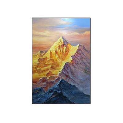 手绘油画日照金山玄关客厅挂画