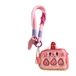 ins毛绒可爱少女心草莓蛋糕零钱包手机挂件编织绳手腕手机链学生可收纳蓝牙耳机套钥匙扣通用ccd相机便携挂绳