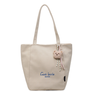 大容量红色帆布包包女2025新款韩系ins单肩托特包学生上课通勤包