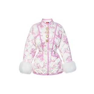 lefame拉飞姆冬季新中式约依印花收腰轻国风羽绒服外套女