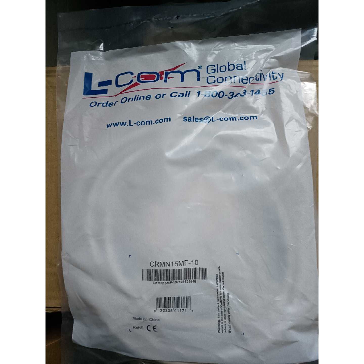 L-COM诺通连接线CRMN15MF-10,全新原装正品,假
