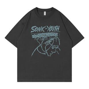 Sonic Youth音速青年乐队美式休闲落肩宽松纯棉圆领摇滚短袖T恤衫