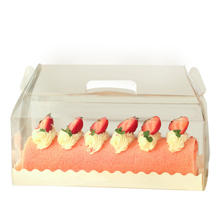 蛋糕卷包装盒手提透明面包虎皮瑞士慕斯毛巾抱抱甜品面包烘焙打包