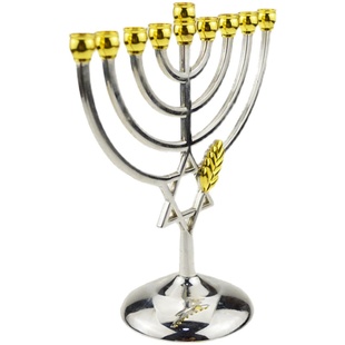 合金九头烛台以色列光明节金灯台Hanukah耶路撒冷工艺品蜡烛台