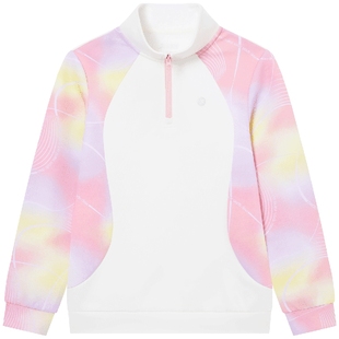 特步童装儿童半开襟卫衣小中大童2025年秋冬女童长袖加绒运动上衣