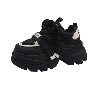 欧洲站松糕厚底老爹鞋女增高2025超火新款秋冬黑色加绒运动休闲鞋