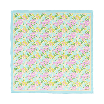 双成记夹竹桃碎花真丝缎面中方巾蓝色桑蚕丝丝巾裹胸度假复古碎花