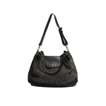 MANEGNWA肌理面料拼接头层牛皮 真皮大容量斜跨手提包