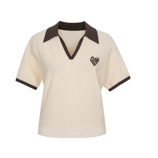 XG/雪歌XK211020A291短袖毛针织衫2025夏季新款米白色套头毛衫女