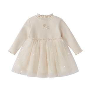 [7a抑菌]女童新年连衣裙儿童红色网纱礼服秋冬加绒女宝宝春装裙子