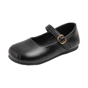 女童小皮鞋2026春季新款儿童方口单鞋小女孩公主鞋黑色豆豆鞋演出