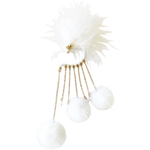 毛毛球耳环2025新款潮精灵耳挂古风流苏羽毛耳饰耳夹无耳洞女超仙