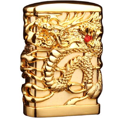 zippo打火机重盔甲镀金银飞龙