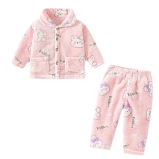 班喜迪女童睡衣加绒套装冬装女宝宝上衣裤子冬季儿童珊瑚绒家居服