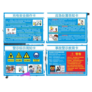 电动车电瓶车充电桩停车停放点安全警示牌电动车警示警告标志电动汽车充电安全操作卡应急处置卡风险点告知卡