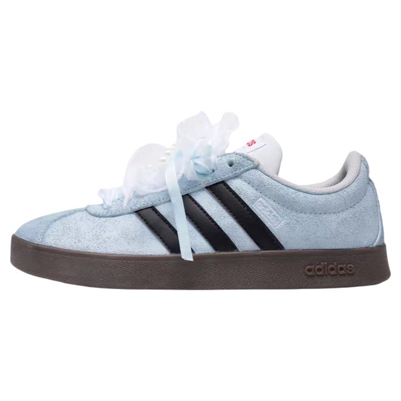 定制球鞋】adidas neo VL Court 一轮月白 芭蕾丝带 蓝