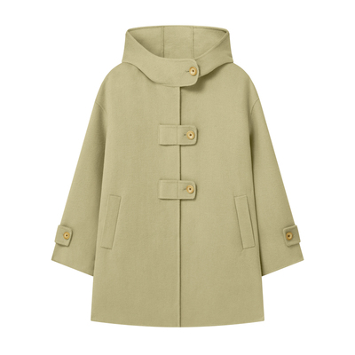 LLANO羊毛常规甜美戴帽毛呢外套