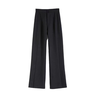 黑色弹力开叉休闲西装裤女秋季阔腿大码胖mm高腰显瘦梨形身材裤子