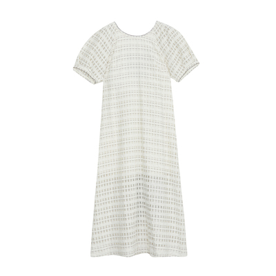 谜底A型连衣裙短袖女年夏款文艺风后背蝴蝶结中长裙242ML0616