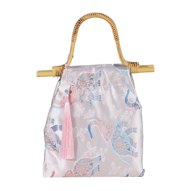 竹节包手工diy材料包套装新中式宋锦包包国风自制流苏挂件藤编包