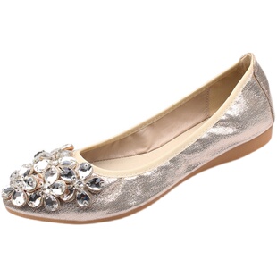 小码女鞋313233夏季新款女士单鞋平底水钻一脚蹬孕妇妈妈豆豆鞋女