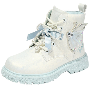 TATA他她童鞋闪钻小蝴蝶加绒马丁靴女童冬季保暖短靴小女孩公主靴