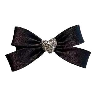 黑色水钻爱心蝴蝶结发夹女半扎发后脑勺中号发卡发饰弹簧夹头饰