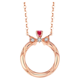 金至尊幸运公主18K金项链钻石玫瑰金红宝石锁骨链生日礼物送女友