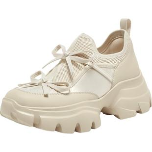 百思图2025秋商场新款网面厚底老爹鞋增高小白鞋女休闲鞋UTJ01BM5