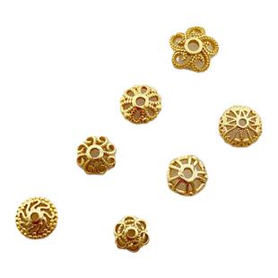 保色18k包金圆形花托珠托花帽飞碟圆盘隔片手工编织diy配件材料