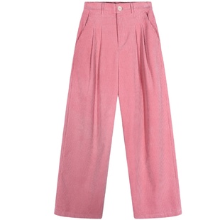 落落狷介 粉色灯芯绒裤子宽松阔腿裤女2025新款秋冬款小个子显高