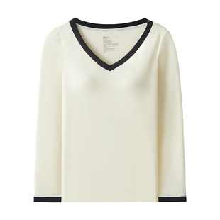 红豆女士秋衣水柔棉撞色带胸垫罩杯薄款冬季内搭打底保暖内衣上衣