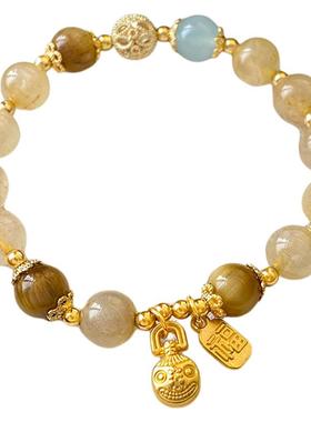 古里雅沙金福牌黄水晶手链高级感