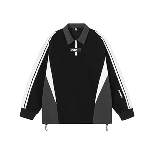 FORNINES设计感半拉链拼接长袖卫衣男女潮牌POLO衫春季款翻领上衣