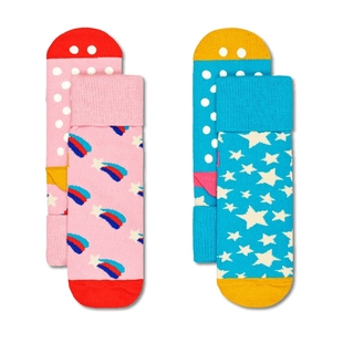 Happy Socks秋季款童袜多巴胺流星云朵脚底颗粒毛巾袜中筒袜2双装