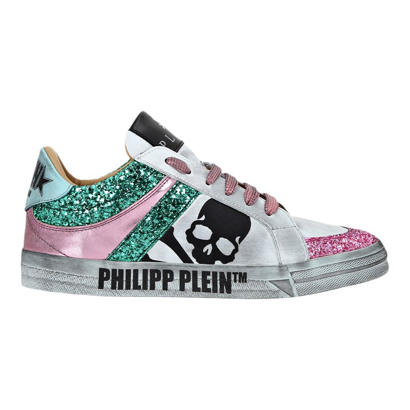 PHILIPP PLEIN 2026年新款女款骷髅印花休闲板鞋复古做旧脏脏鞋