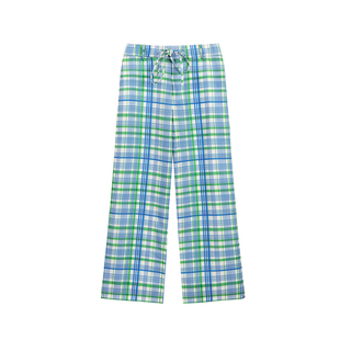 OTHERSTORE 系带格纹直筒裤女春夏新款松紧腰格子设计感休闲裤子