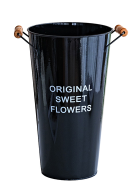 彩华家居美式黑色铁皮花桶鲜花桶