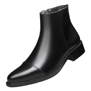 冬季加绒尖头真皮雪地靴真牛皮马丁靴防滑保暖鞋皮面靴子中筒男靴