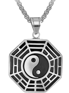 男钛钢幸运护身符项链太极八卦
