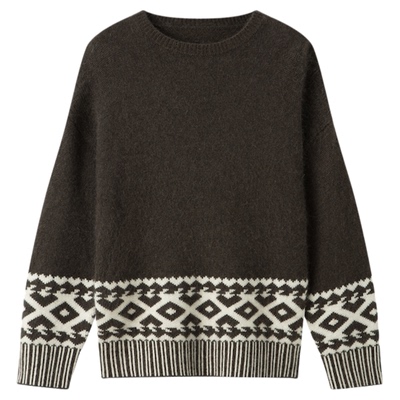 RUISHI芮时 “暖绒对白”马海毛桑蚕丝混纺撞色提花上衣毛衣女冬